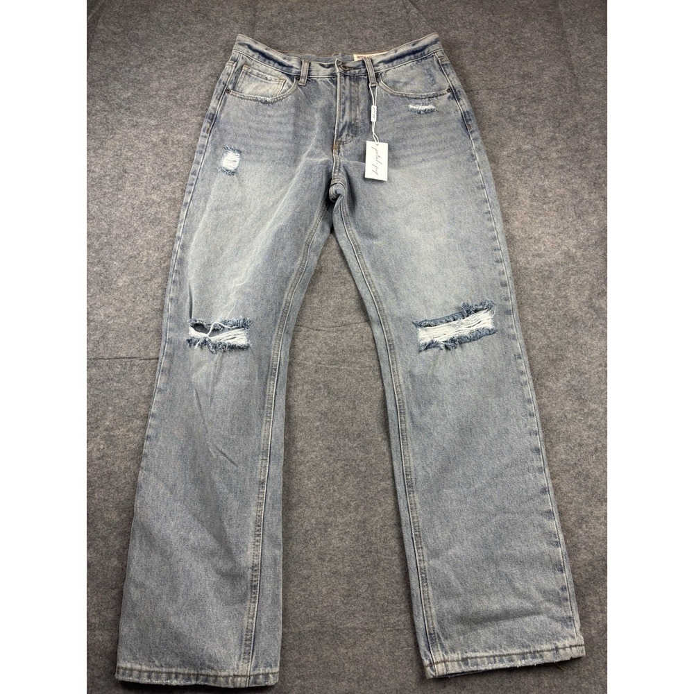 Wishlist Women's L Light Wash Wide Leg Distress Jeans Baggy Relaxed Comfort‎ NWT